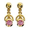 Pink Cubic Zirconia CZ Gold Earrings - Flower