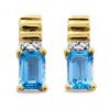 Blue Topaz and Diamond Gold Earrings - Ribbed