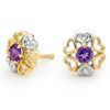Amethyst and Diamond Gold Earrings - Heart Flower