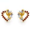 Garnet and Diamond Gold Earrings - Heart Stud