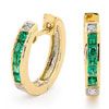 Emerald and Diamond Gold Earrings - Huggie
