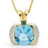 Blue Topaz and Diamond Gold Pendant - Half Bezel