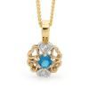 Blue Topaz and Diamond Gold Pendant - Heart Flower