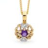 Amethyst and Diamond Gold Pendant - Flower Filigree