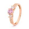 Pink Cubic Zirconia CZ and White CZ Rose Gold Ring - Three Stone
