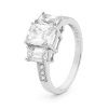 Cubic Zirconia CZ White Gold Ring - Trilogy Shoulder