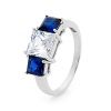Sapphire and Cubic Zirconia CZ White Gold Ring - Three Stone