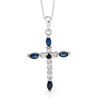 Sapphire and Diamond White Gold Pendant - Cross with chain